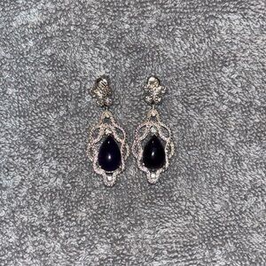 Elegant Silver and Black Teardrop Earrings